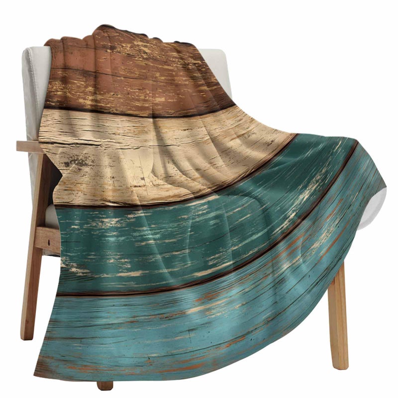 Vandarllin Retro Rustic Wood Texture Super Soft Throw Blankets Teal Green Brown Fluffy Fuzzy Flannel Bed Blanket Decorative for Home Sofa Couch Chair Living Bedroom (50x60 Inch) - Image 2